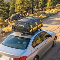 Outsunny Car Roof Bag, 21 Cubic Feet Waterproof Soft Car Roof Box Roofing Cargo Carrier w/ Reflective Arrows, Door Hooks, Yellow(m-14)