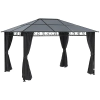 Outsunny Hardtop Gazebo Garden Pavilion w/ UV Resistant Polycarbonate Roof, Curtains, Steel & Aluminium Frame, 3 x 4(m), Grey(m-1)