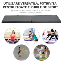 HOMCOM Tapet de Gimnastică Pliabil, Tapet Fitness Gros de 5 cm și Antialunecare, 180x60x5 cm, Negru(m-4)