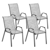 Outsunny Set 4 Sedie da Giardino Impilabili con Braccioli Curvi, in Acciaio e Tessuto Traspirante, 54x71x93 cm, Grigio