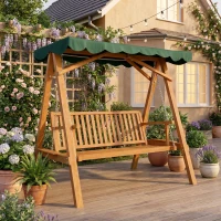 Outsunny Balancelle de Jardin 3 Places Toit imperméabilisé 2 tablettes Support 1,95L x 1,33l x 1,86H m Charge Max. 360 Kg Bois de pin Vert(m-9)