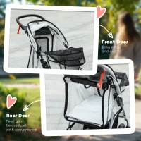 PawHut Pet Stroller for Small Miniature Dogs, Cats, Foldable Travel Carriage with Wheels Zipper Entry, Cup Holder, Storage Basket - Grey(m-6)