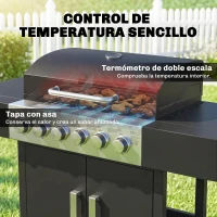 Outsunny Barbacoa de Gas con 6 Quemadores Termómetro Parrilla Mesas Laterales Armario y Ruedas 135x51x101 cm Negro(m-6)