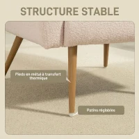 HOMCOM Fauteuil de salon en tissu Teddy, chaise rembourrée, assise large, coussin lombaire, pieds en métal effet bois, beige(m-5)