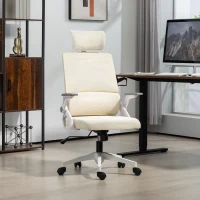 Vinsetto Bürostuhl Schreibtischstuhl Office-Stuhl, höhenverstellbar, 1 Kopfstütze, 60 x 61 x 121,5 cm Beige(m-2)