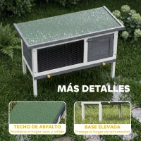 PawHut Conejera de Madera, Jaula para Conejos Medianos con Techo Asfáltico Abatible Bandeja Extraíble Puerta con Pestillo Gris(m-7)