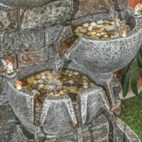 Outsunny Fuente de Jardín con Iluminación LED y Bomba Fuente Decorativa en Cascada de 5 Niveles 334x36x80 cm Multicolor(m-8)