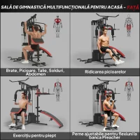 SPORTNOW Stație Fitness Multifuncțională pentru Antrenamentul Corpului, din Oțel și PU, 225x175x200 cm, Neagră(m-4)