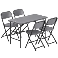 Outsunny Conjunto de Mesa y Sillas Jardín con Mesa Plegable Ajustable de 55 a 74 cm y 4 Sillas Plegables para Terraza Gris(m-1)