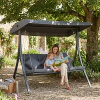 Outsunny Balancelle de jardin 3 places grand confort inclinaison toit réglable matelas fourni acier polyester gris foncé(m-2)