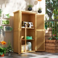 Outsunny Gartenkommode wetterfest, 2 Türen mit Schloss, Kiefernholz, 87L x 46,5B x 160H cm, Hellgelb(m-10)
