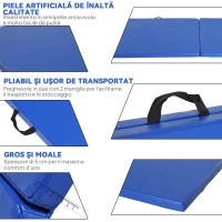 HOMCOM Saltea de Gimnastică Pliabilă, Saltea Fitness Groasă de 5 cm și Antiderapantă, 180x60x5 cm, Albastru(m-6)