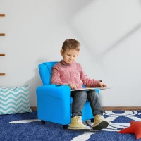 HOMCOM Cadeirão infantil com encosto reclinável 62 x 52 x 69cm Estrutura em madeira maciça Azul(m-2)