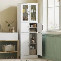 HOMCOM Meuble de salle de bain, meuble de rangement 6 niveaux, 6 portes dont 2 vitrées, étagères réglables, 60x30x170cm, blanc(m-10)
