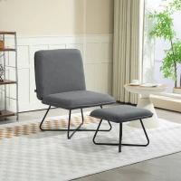 HOMCOM Butaca con Reposapiés Sillón para Lectura con Patas de Acero en Forma de Cruz Gris Oscuro(m-10)