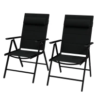 Outsunny Set 2 Sedie Pieghevoli con Schienale Reclinabile e Poggiatesta, in Alluminio e Poliestere, 54x67x108 cm, Nero(m-11)
