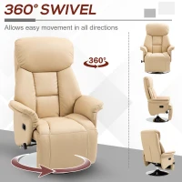 HOMCOM Adjustable Swivel Recliner, Manual Recliner Chair with Footrest, Padded Arms, PU Leather Upholstery, Beige(m-5)