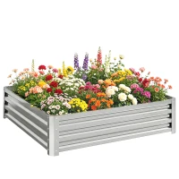 Outsunny Gartenbeet, Pflanzkasten mit Stahlgehäuse, Silber, 120 x 120 x 30 cm(m-11)