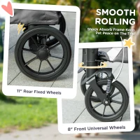 PawHut Foldable Pet Stroller for Medium Dogs with 4 Big Wheels, Shock-Absorbing Frame, Safety Leashes, Brakes, Dark Grey(m-8)