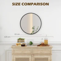 HOMCOM 61cm Decorative Wall Mirror for Bedroom Living Room, Modern Round Bathroom Mirror for Home Decor, Black(m-7)