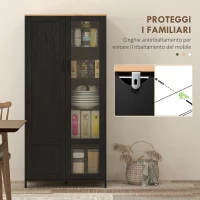 HOMCOM Mobile Dispensa Cucina in Legno a 9 Ripiani Regolabili con Ante in Vetro, 76x36x160 cm, Nero e color Legno(m-7)
