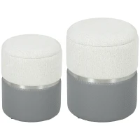 HOMCOM Nesting Round Ottoman with Storage Set of 2 - Cream/Grey(m-1)