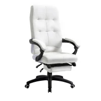 Vinsetto Silla de Oficina Giratoria Silla de Escritorio Reclinable Silla de Estudio Tapizada de PU con Altura Ajustable Reposabrazos Reposapiés 65x65x118-125 cm Blanco(m-11)
