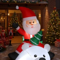 Outsunny Père Noël gonflable de Noël sur ours polaire 200 cm, 5 lumières LED, décoration de Noël intérieure et extérieure, blanc(m-8)