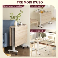 HOMCOM Tavolo Pieghevole Industriale a 2 Ribalte con Rotelle in Truciolato e Acciaio, 120x80x73cm, Rovere(m-4)