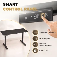 HOMCOM Standing Desk Memory Control Height Adjustable Desk 2 Cable Holes LED Display Sit Stand Desk Black(m-5)