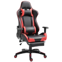 HOMCOM High-Back Gaming Chair Swivel Home Office Computer Racing Gamer Recliner Chair Faux Leather with Footrest, Wheels, Red Black(m-10)