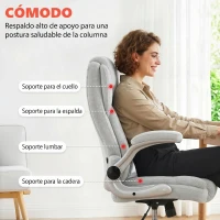 HOMCOM Silla de escritorio Ergonómica con Respaldo Alto Reposabrazos Abatibles Asiento con Muelles Altura Ajustable Crema(m-4)