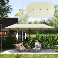 Outsunny Parasol de jardin extérieur, parasol double rectangulaire 4 x 2,2 x 2,3 m avec ouverture fermeture manivelle crème(m-3)