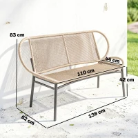 Outsunny Banc de jardin 2 places, banc d'extérieur en résine tressée avec cadre en métal, résistant aux intempéries, naturel(m-3)