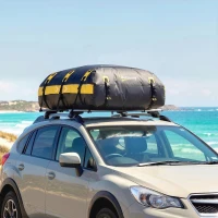 Outsunny Car Roof Bag, 21 Cubic Feet Waterproof Soft Car Roof Box Roofing Cargo Carrier w/ Reflective Arrows, Door Hooks, Yellow(m-2)