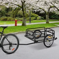 HOMCOM Remorcă Bicicletă cu Pereți Pliabili, Cârlig și 4 Reflectoare, din Oțel și PE, 139x71.5x49 cm, Negru(m-10)