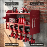 Outsunny Organizador de Herramientas de Jardín Estante de Almacenamiento de Pared de 2 Niveles para Garaje con Bandeja y Ganchos(m-7)