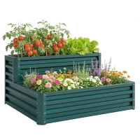 Outsunny Carré potager de jardin fond ouvert 2 étages pour herbes légumes fruits fleurs 120 x 101 x 58 cm vert(m-15)