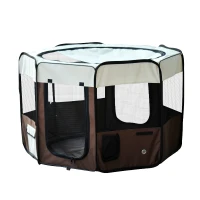 PawHut Parc enclos pliable pour chien chat petits animaux octogonal en tissu Oxford et acier Ø 90 x 41H cm marron beige(m-12)