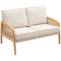 HOMCOM Sofá de 2 Plazas Tapizado en Chenilla con 2 Almohadas Lavables y Reposabrazos de Ratán Sintético 123x75x88 cm Beige(m-1)