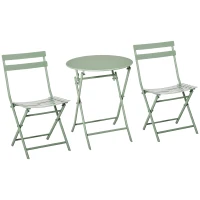 Outsunny salon de jardin 2 personnes - ensemble table bistrot chaise jardin pliable - ensemble bistrot de jardin - table ronde Ø 60 cm avec 2 chaises pliantes - métal thermolaqué vert(m-12)
