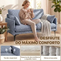 HOMCOM Sofá 2 Lugares em Tecido Efeito Linho Respirável com Enchimento Espesso 2 Almofadas Braços para Sala de Estar Sala Azul(m-4)