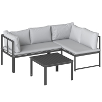 Outsunny Salon de Jardin Mobilier de Terrasse 3 Pièces 4 Places Modulable avec Accoudoir Réglable Coussins Épais 16cm Gris