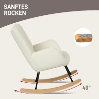 HOMCOM Schaukelstuhl in Vliesoptik mit Armlehnen, Ergonomischer Sessel mit Holzkufen, für Wohnzimmer, Schlafzimmer, Weiß(m-4)