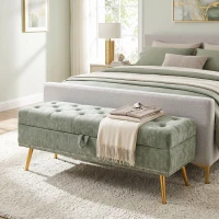 HOMCOM Storage Ottoman, Chenille Upholstered Ottoman Storage Box with Padded Seat, Metal Legs, 114 x 41 x 45 cm, Light Green(m-14)