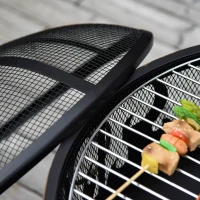 Outsunny Metal Firepit Bowl Outdoor 2-In-1 Round Fire Pit w/ Lid, Grill, Poker, Handles for Garden, Camping, BBQ, Bonfire, Wood Burning Stove, 61.5 x 61.5 x 52cm, Black(m-8)