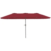Outsunny Parasol de jardin extérieur, parasol double rectangulaire 4 x 2,2 x 2,3m avec ouverture fermeture manivelle rouge vineux(m-12)