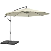 Outsunny 3(m) Garden Banana Parasol Cantilever Umbrella with Crank Handle, Cross Base, Weights and Cover for Outdoor, Hanging Sun Shade, Beige(m-11)