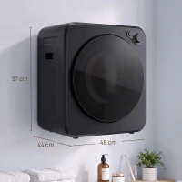 HOMCOM Mini Secadora Portátil 2.5 kg, 5 Programas, 800/400W, Carga Frontal, Apilable/Pared/Autoportante, Negro(m-3)