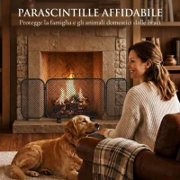 HOMCOM Parascintille Camino Pieghevole a 3 Pannelli in Metallo con Base Rimovibile, 90x16x40 cm, Nero(m-4)
